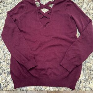 Cozy  V-Neck Sweater with Crisscross Back in Deep Burgundy